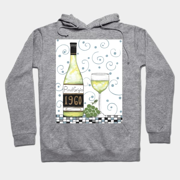 WHITE Wine Bottle And Wine Glass Acrylic Painting Hoodie by SartorisArt1